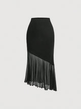 MOD Ladies' Solid Color Asymmetrical Hem Midi Skirt - Negative Apparel