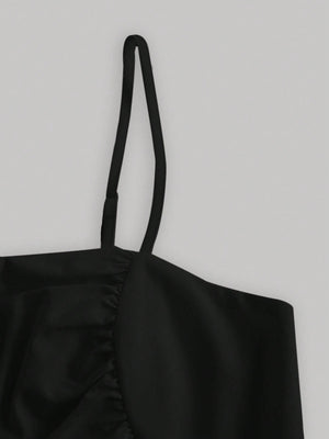 MOD Solid Ruched Cami Black Long Dress - Negative Apparel