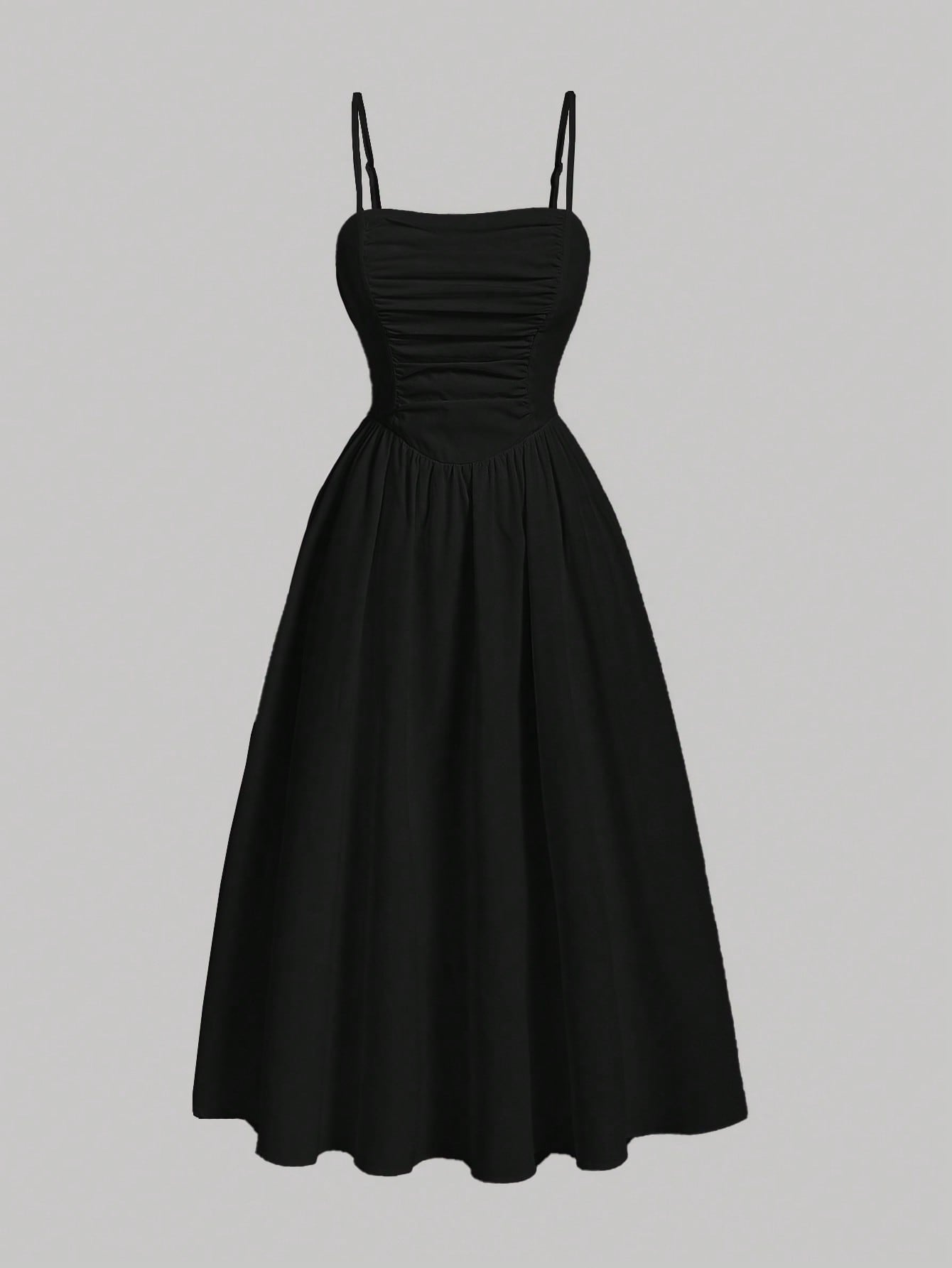 MOD Solid Ruched Cami Black Long Dress