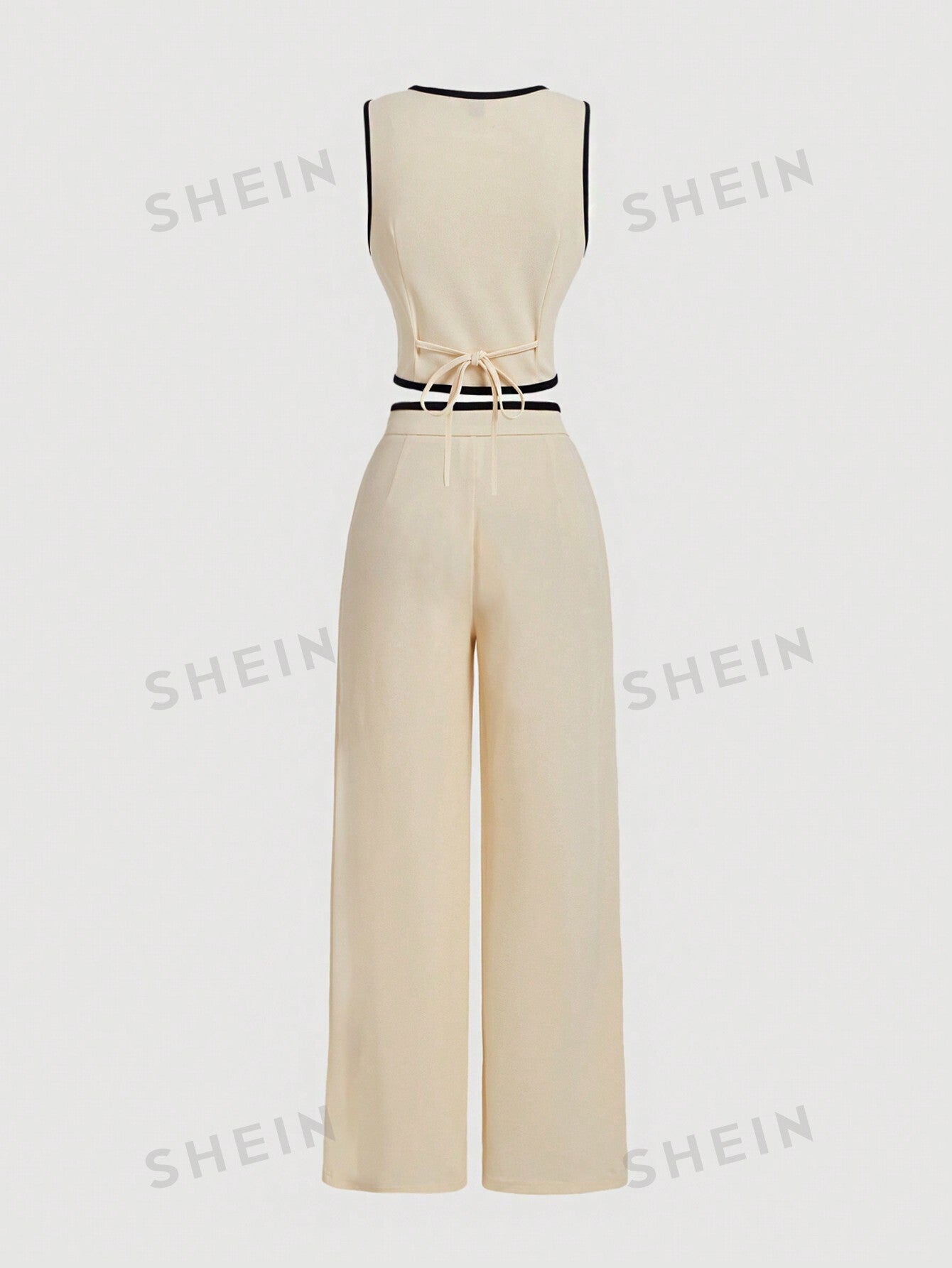 MOD Vintage Color Block Trim Women's Suit Set, Blazer Jacket And Pants, Early Autumn Outfit Back To School Preppy Tops 2pc Set Khaki Pants Old Money Style - Negative Apparel