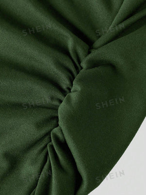 MOD Women's Plain Color Pleated Waist Cami Dress And Bell Sleeve Open Front Jacket 2pcs/Set - Negative Apparel