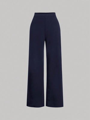MOD Women's Round Neck Contrast Trim Long Sleeve Top And Straight Leg Casual Pants Suit - Negative Apparel