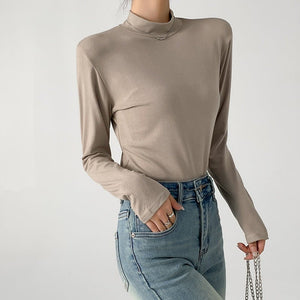 Modal half - high collar top for women, new spring style, slim - fitting long - sleeved T-shirt, slim protein bottoming shirt - Negative Apparel