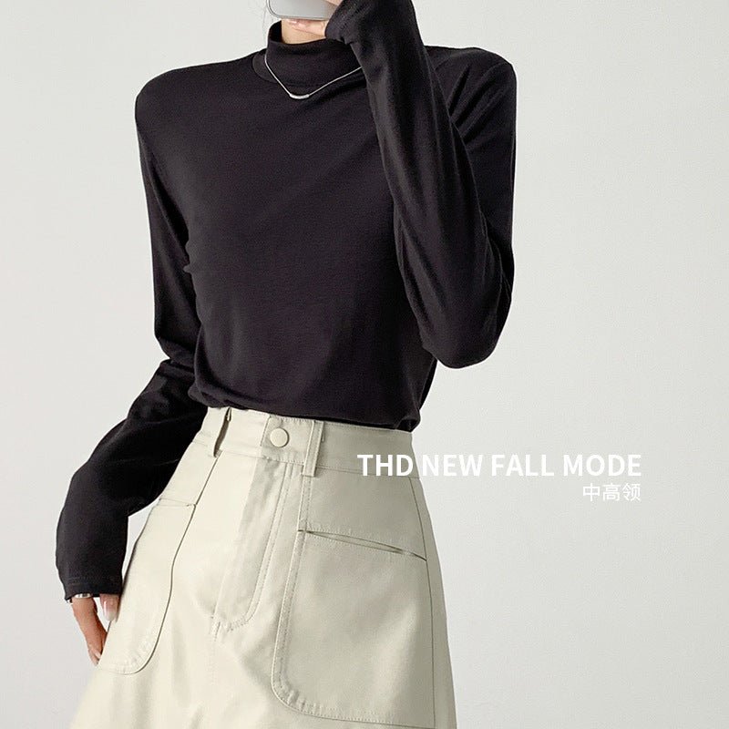 Modal half - high collar top for women, new spring style, slim - fitting long - sleeved T-shirt, slim protein bottoming shirt - Negative Apparel