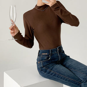 Modal half - high collar top for women, new spring style, slim - fitting long - sleeved T-shirt, slim protein bottoming shirt - Negative Apparel