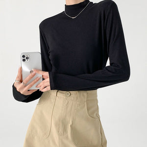 Modal half - high collar top for women, new spring style, slim - fitting long - sleeved T-shirt, slim protein bottoming shirt - Negative Apparel