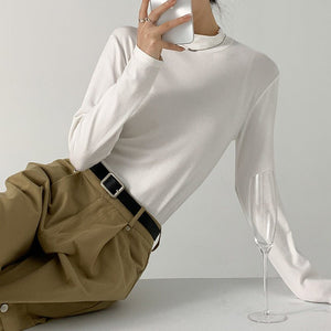 Modal half - high collar top for women, new spring style, slim - fitting long - sleeved T-shirt, slim protein bottoming shirt - Negative Apparel