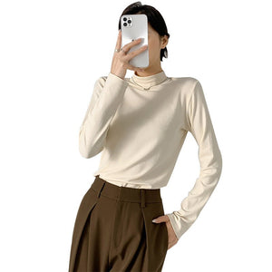Modal half - high collar top for women, new spring style, slim - fitting long - sleeved T-shirt, slim protein bottoming shirt - Negative Apparel