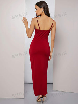 Modely Cowl Neck Solid Cami Prom Dress - Negative Apparel