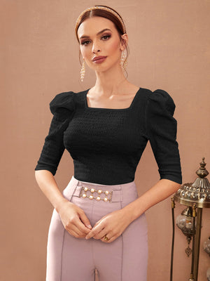 Modely Women's Square Neck Puff Sleeve T-Shirt - Negative Apparel