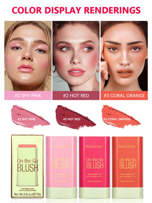 Moisturizing Blush Stick, Tinted Solid Moisturizer Stick For Cheek & Eyes & Lips #Coral Orange - Negative Apparel