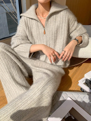 Moodi 86434 Women’s Wool Blend Casual Two - Piece Suit | Korean Style Winter Set - Negative Apparel