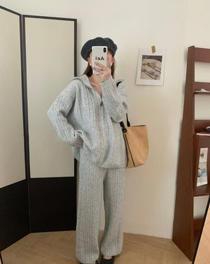 Moodi 86434 Women’s Wool Blend Casual Two - Piece Suit | Korean Style Winter Set - Negative Apparel