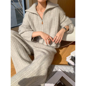 Moodi 86434 Women’s Wool Blend Casual Two - Piece Suit | Korean Style Winter Set - Negative Apparel