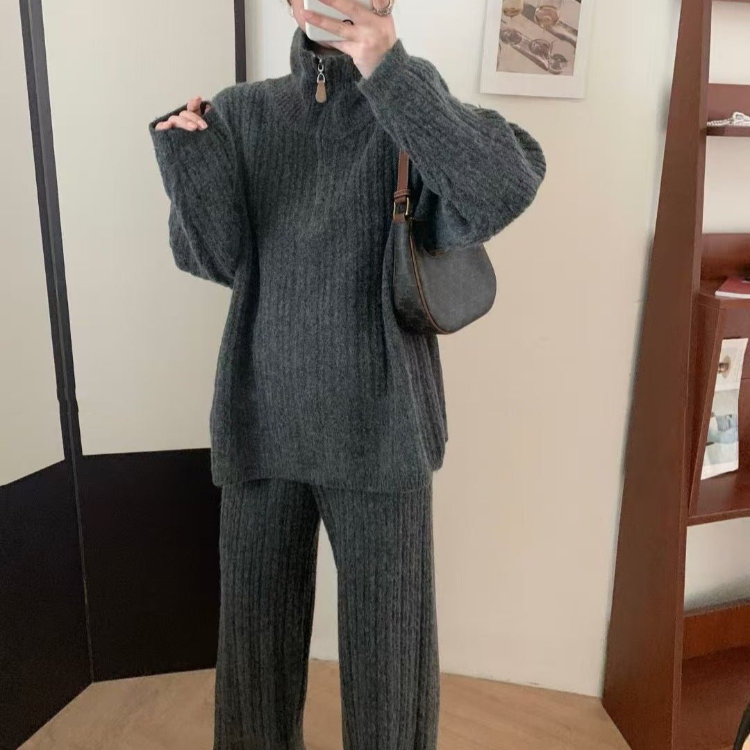 Moodi 86434 Women’s Wool Blend Casual Two - Piece Suit | Korean Style Winter Set - Negative Apparel