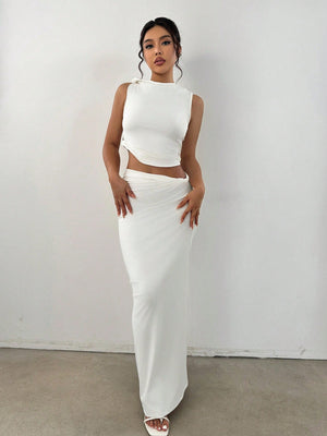 MOOSTA Mock Neck Crop Tank Top & Pencil Skirt - Negative Apparel