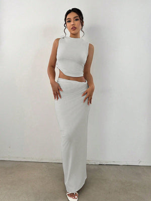 MOOSTA Mock Neck Crop Tank Top & Pencil Skirt - Negative Apparel