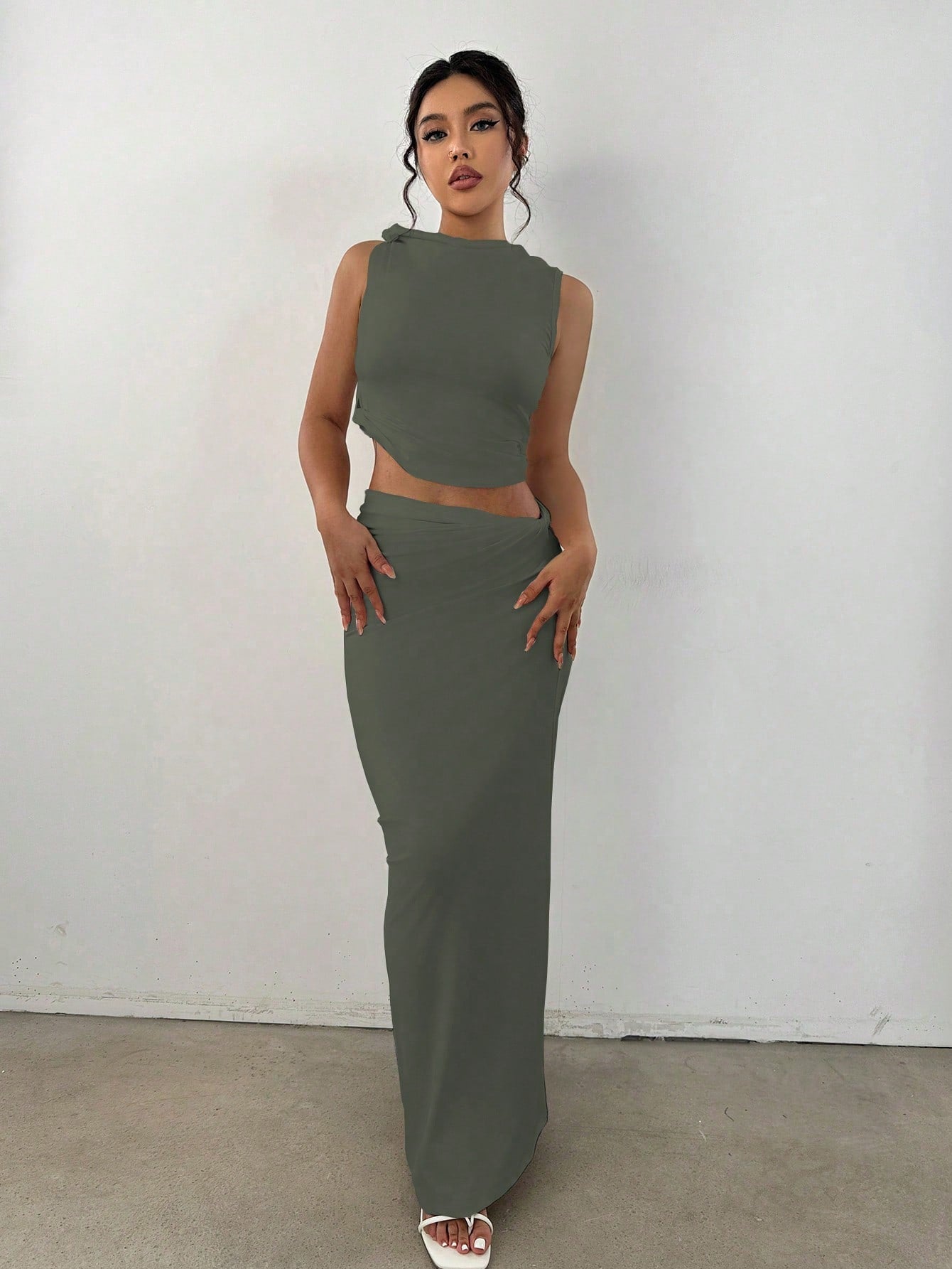 MOOSTA Mock Neck Crop Tank Top & Pencil Skirt - Negative Apparel