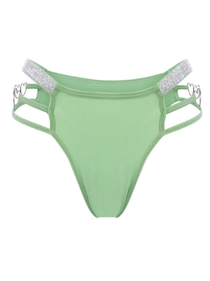Multi - color thin straps, heart - shaped buttons, silver ribbons, breathable mid - waist women's thong - Negative Apparel
