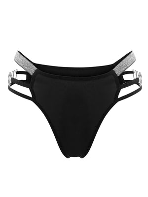 Multi - color thin straps, heart - shaped buttons, silver ribbons, breathable mid - waist women's thong - Negative Apparel