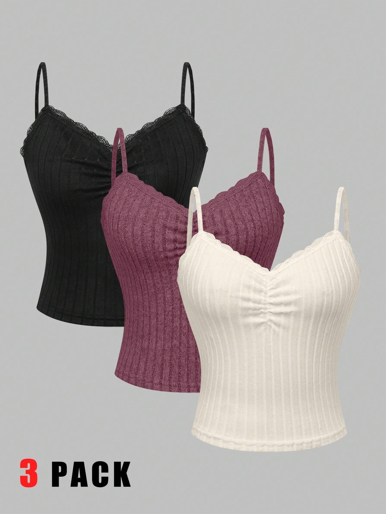 Multicolor Women's Rib Knit Crop Cami Top With Ruched Details And Spaghetti Straps FD - Negative Apparel