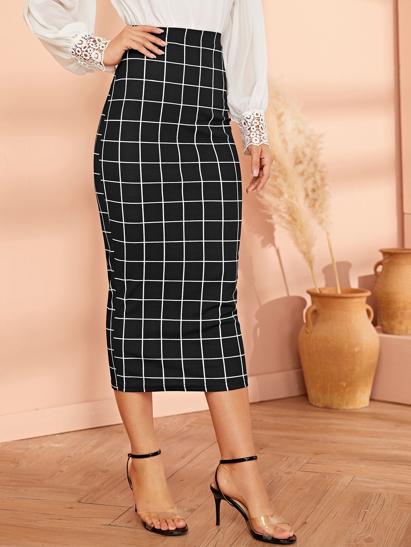 Mulvari Grid Pencil Skirt - Negative Apparel