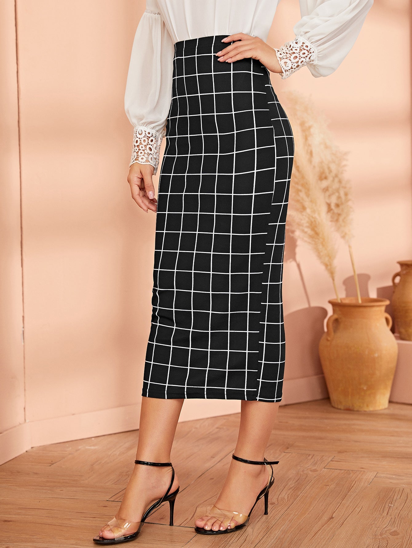 Mulvari Grid Pencil Skirt - Negative Apparel