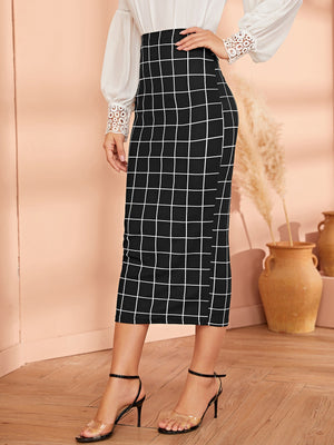 Mulvari Grid Pencil Skirt - Negative Apparel