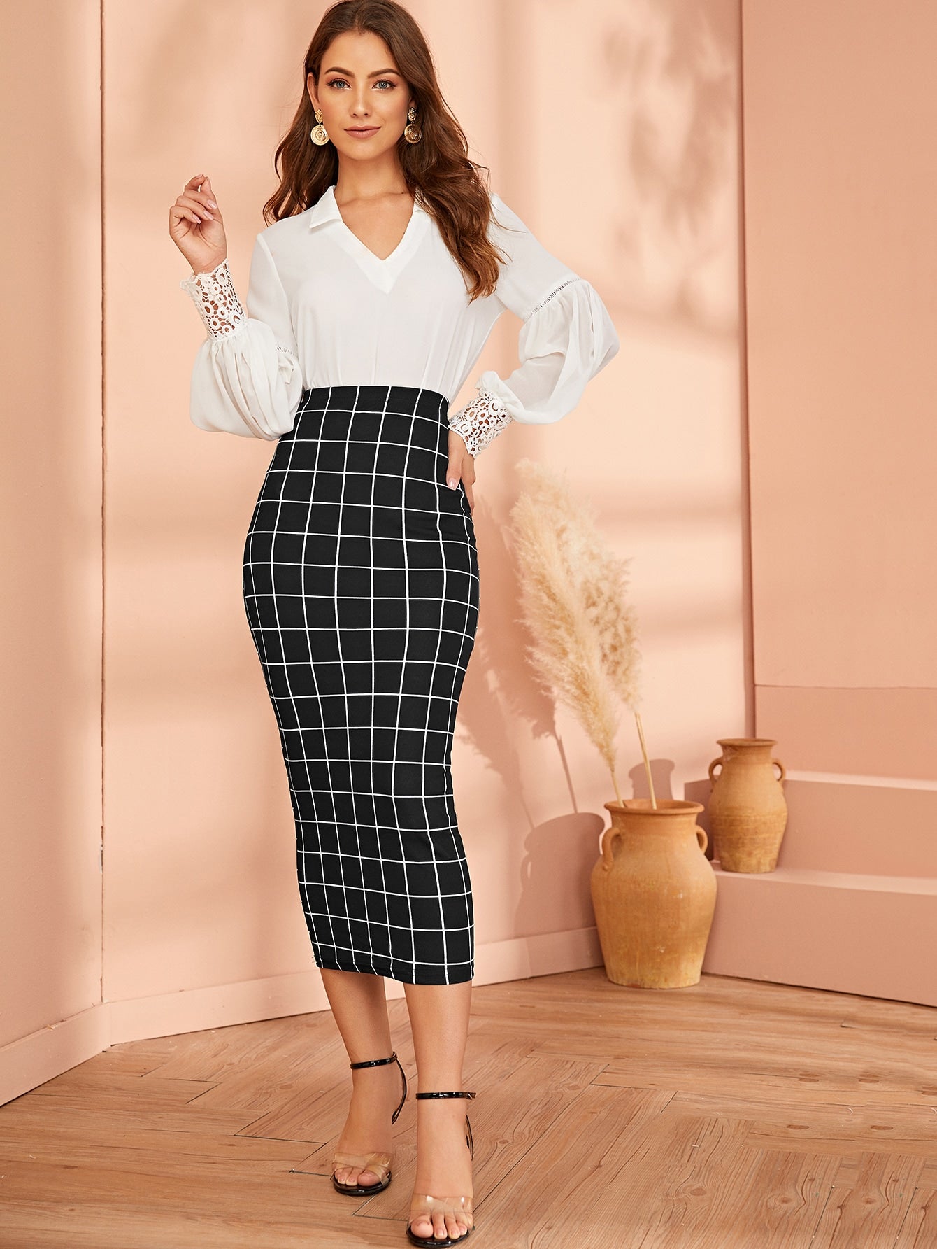 Mulvari Grid Pencil Skirt - Negative Apparel