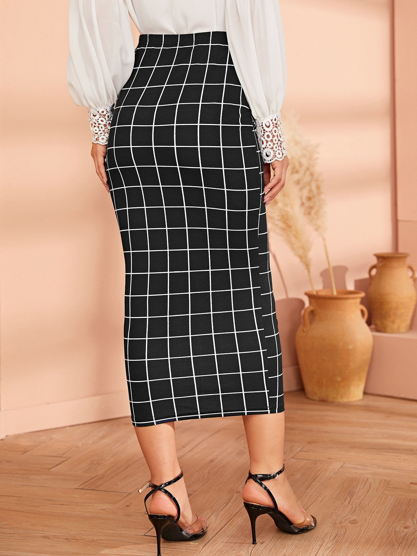Mulvari Grid Pencil Skirt - Negative Apparel