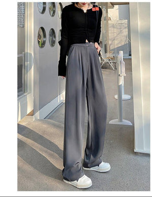 Narrow version wide - leg pants women's pants spring and autumn 2025 new casual straight - leg suit pants women's clothing high - waisted small pants women - Negative Apparel