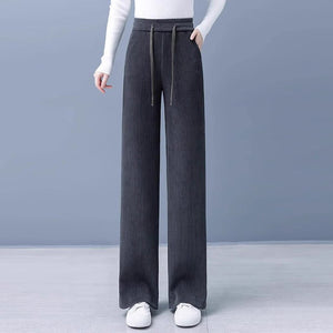 Negative Apparel D046 - 3 Women’s High - Waist Casual Straight Pants – Japanese & Korean Style, Autumn Collection, Polyester Wide - Leg Comfort - Negative Apparel
