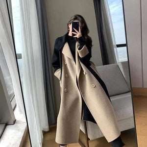 Negative Apparel Women’s Long Wool Jacket – Double - Breasted, Elegant Commuter Style, Winter 2025 Collection - Negative Apparel