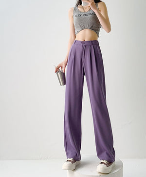 Net suit pants high - end pants women's spring new high - waisted straight casual pants loose and drape wide - leg pants - Negative Apparel