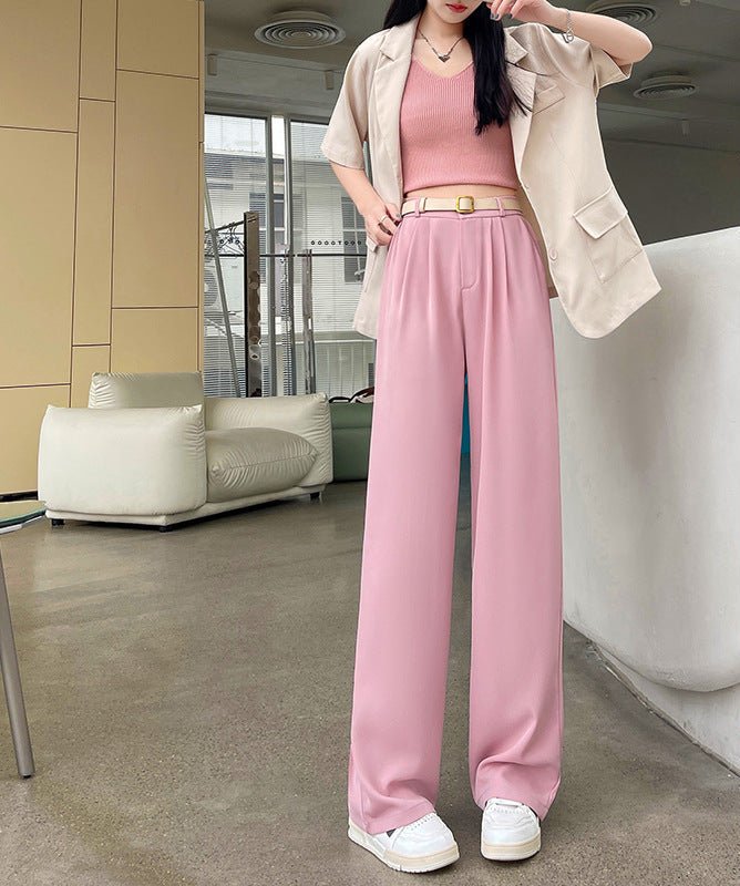 Net suit pants high - end pants women's spring new high - waisted straight casual pants loose and drape wide - leg pants - Negative Apparel