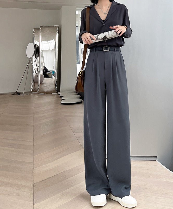 Net suit pants high - end pants women's spring new high - waisted straight casual pants loose and drape wide - leg pants - Negative Apparel