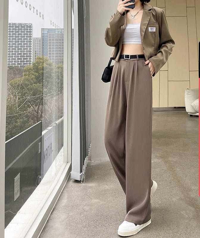 Net suit pants high - end pants women's spring new high - waisted straight casual pants loose and drape wide - leg pants - Negative Apparel