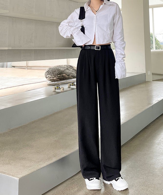 Net suit pants high - end pants women's spring new high - waisted straight casual pants loose and drape wide - leg pants - Negative Apparel