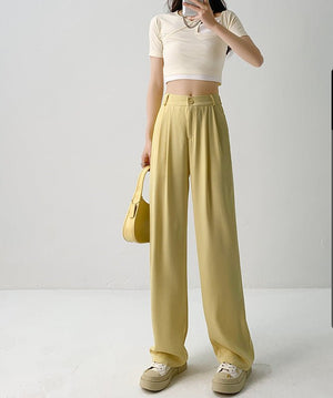 Net suit pants high - end pants women's spring new high - waisted straight casual pants loose and drape wide - leg pants - Negative Apparel