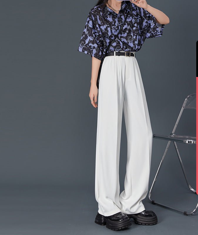 Nettext suit pants women's summer new casual mopping high - waisted wide - leg pants drooping long pants straight small pants - Negative Apparel