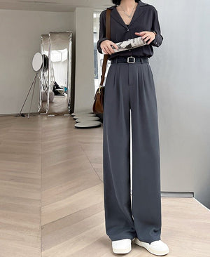 Nettext suit pants women's summer new casual mopping high - waisted wide - leg pants drooping long pants straight small pants - Negative Apparel