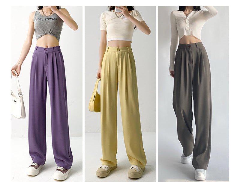 Nettext suit pants women's summer new casual mopping high - waisted wide - leg pants drooping long pants straight small pants - Negative Apparel
