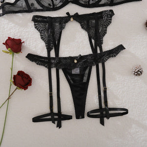 New Black Perspective Embroidery Sexy Slim Shaping Sex Underwear Split Set - Negative Apparel