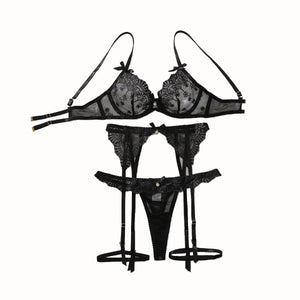 New Black Perspective Embroidery Sexy Slim Shaping Sex Underwear Split Set - Negative Apparel