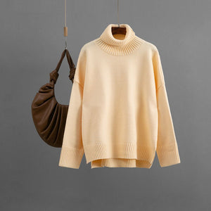 New casual loose and versatile pullover turtleneck solid color sweater top women - Negative Apparel