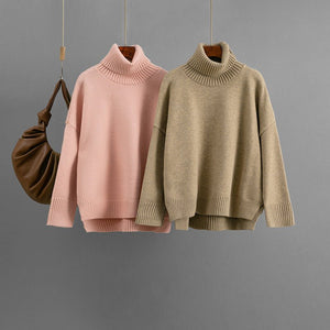 New casual loose and versatile pullover turtleneck solid color sweater top women - Negative Apparel