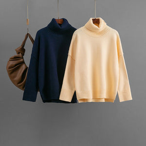 New casual loose and versatile pullover turtleneck solid color sweater top women - Negative Apparel
