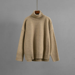 New casual loose and versatile pullover turtleneck solid color sweater top women - Negative Apparel
