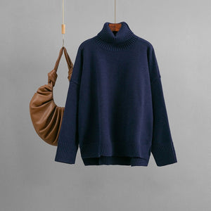 New casual loose and versatile pullover turtleneck solid color sweater top women - Negative Apparel