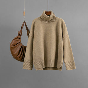 New casual loose and versatile pullover turtleneck solid color sweater top women - Negative Apparel
